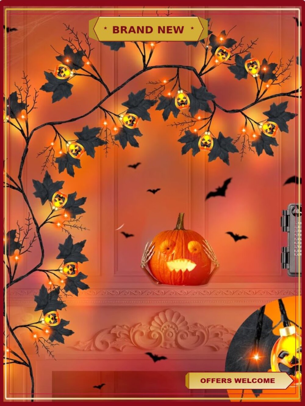6FT Halloween Willow Vine Lights 54 LED 8 Modes Waterproof Battery Operated - Picture 1 of 6